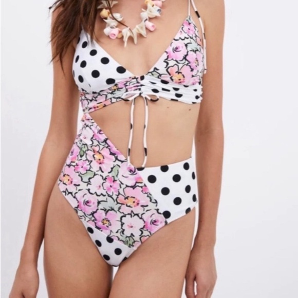 New! For love and lemons Neapolitan polka dot floral monokini 10448 - Picture 4 of 11